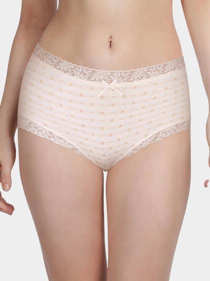 Susie Cream Striped X Print Hipster Panty
