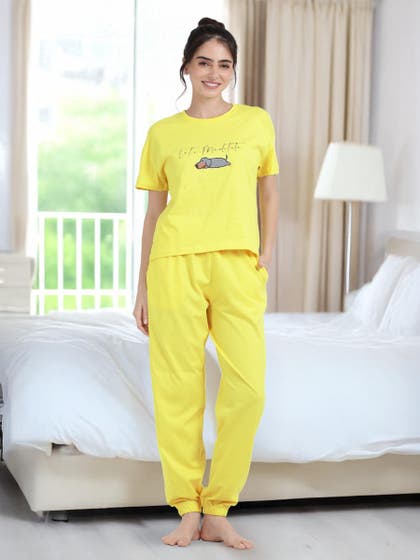 Shyaway Lime Light Yellow Cuffed Bottom Pyjama Set