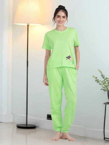 Shyaway Paradise Green Cuffed Bottom Pyjama Set