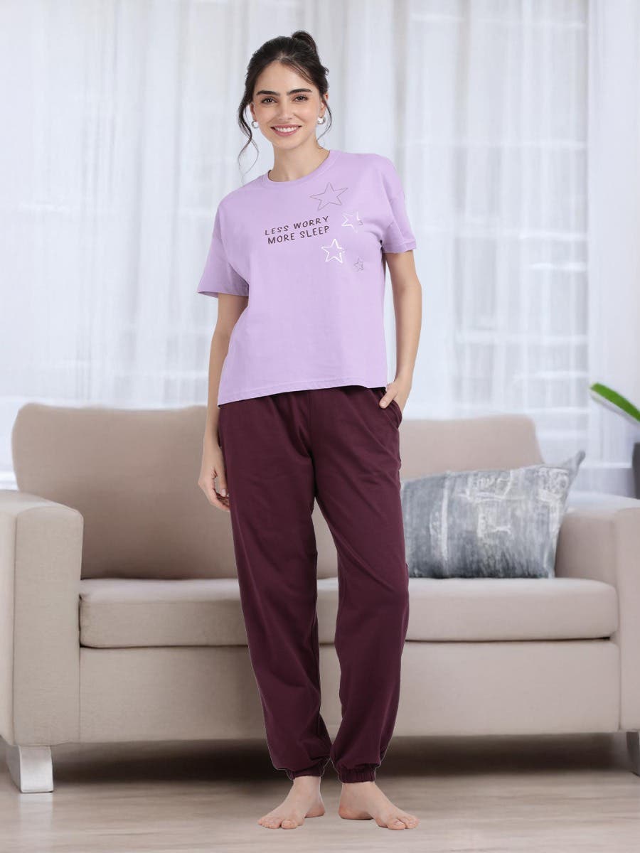 Shyaway Pastel Lilac Cuffed Bottom Pyjama Set