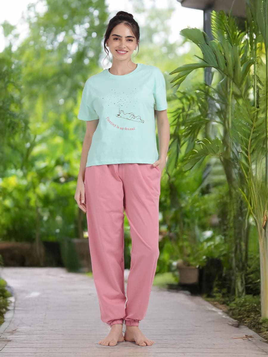 Shyaway Soothing Sea Blue Cuffed Bottom Pyjama Set