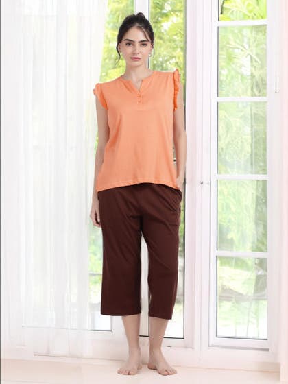 Shyaway Canyon Sunset Ruffled Sleeve Capri Set