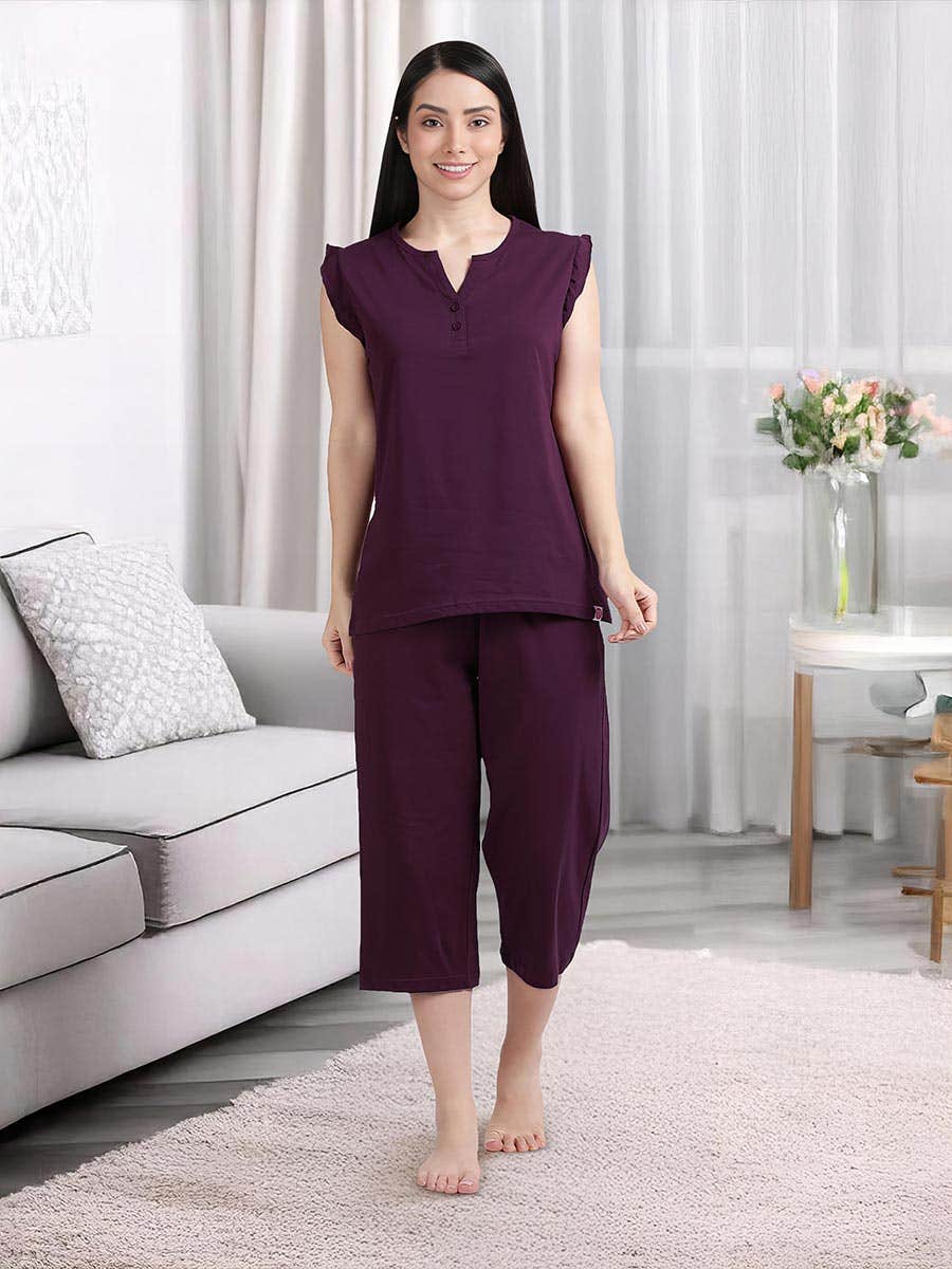Shyaway Pickled Beet Ruffled Sleeve Capri Set