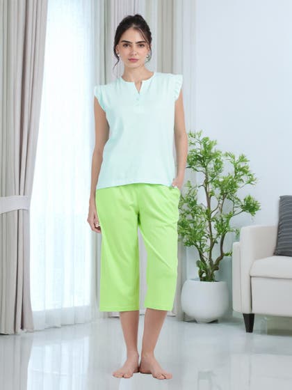 Shyaway Soothing Sea Ruffled Sleeve Capri Set