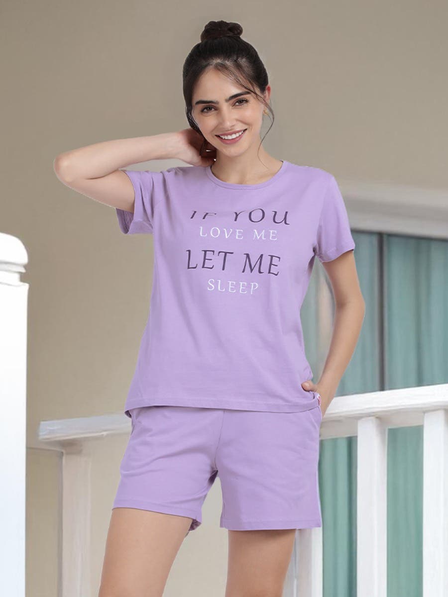Shyaway Pastel Lilac Cozy Pyjama Shorts Set