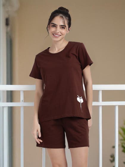 Shyaway Rum Raisin Brown Cozy Pyjama Shorts Set