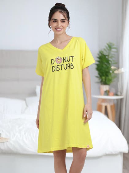 Shyaway Lime Light Yellow Embroidered Cozy Sleep Tee