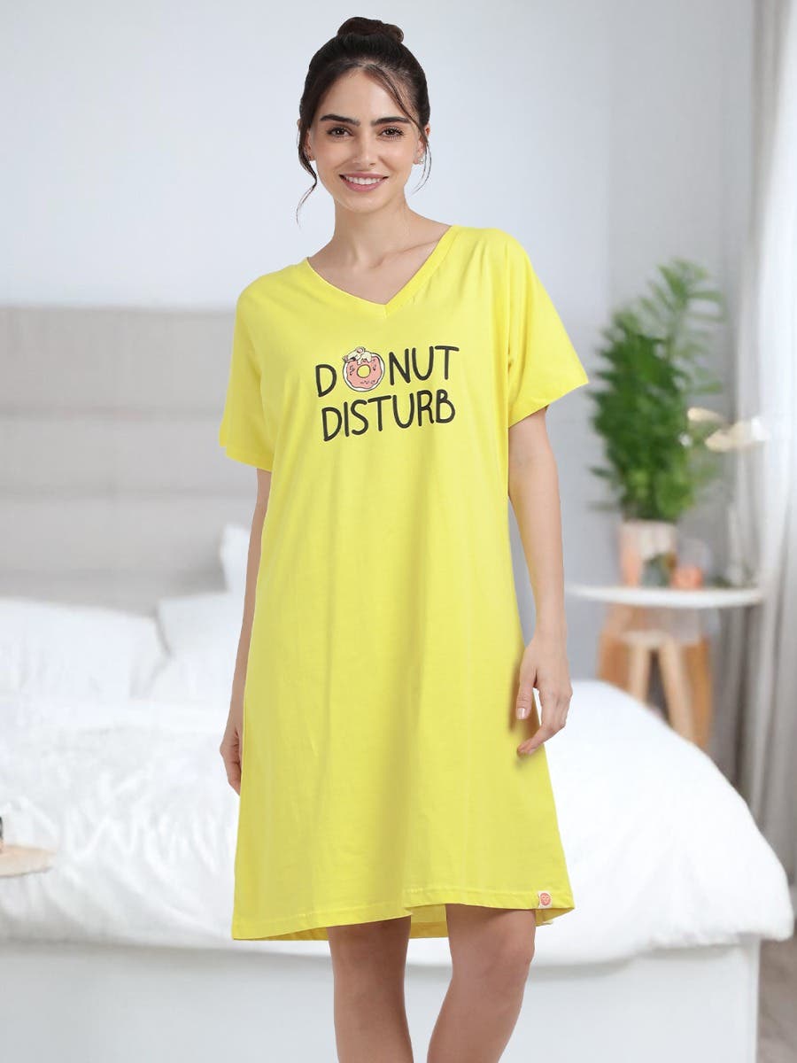 Shyaway Lime Light Yellow Embroidered Cozy Sleep Tee