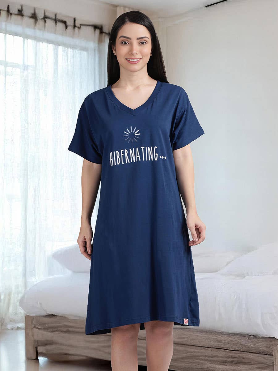 Shyaway Navy Peony Embroidered Cozy Sleep Tee