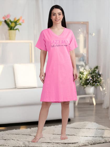 Shyaway Plumeria Pink Embroidered Cozy Sleep Tee