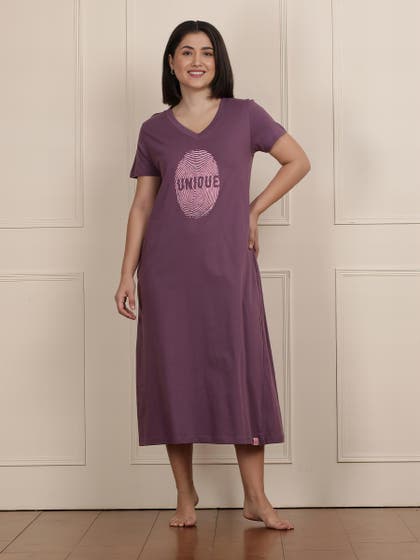 Shyaway Berry Conserve V Neck Printed Sleep Tee