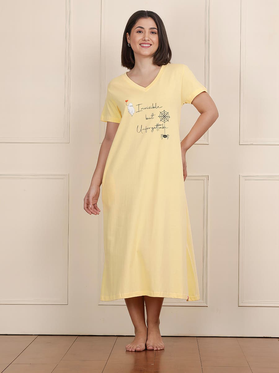 Shyaway Golden Haze V Neck Printed Sleep Tee