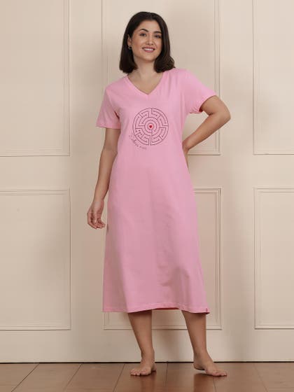 Shyaway Tickled Pink V Neck Printed Sleep Tee