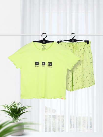 Shyaway Lime Sherbet Decorative Hem Cozy Pyjama Shorts Set