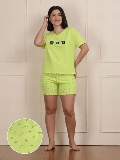 Shyaway Lime Sherbet Decorative Hem Cozy Pyjama Shorts Set