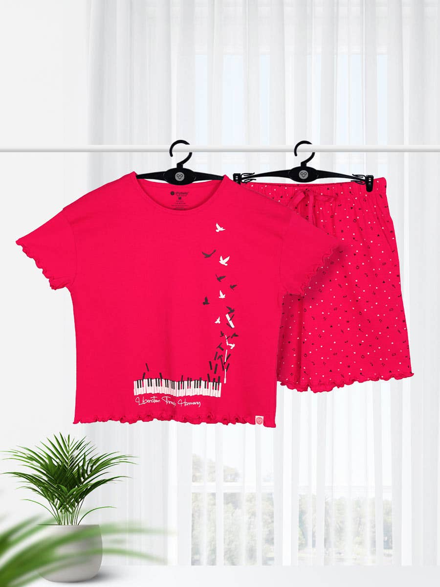 Shyaway Virtual Pink Decorative Hem Cozy Pyjama Shorts Set
