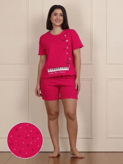 Shyaway Virtual Pink Decorative Hem Cozy Pyjama Shorts Set