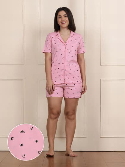 Shyaway Tickled Pink Collared Pyjama Shorts Set