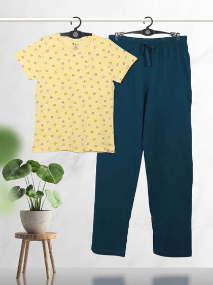 Shyaway Golden Haze Contrast Bottom Printed Pyjama Set