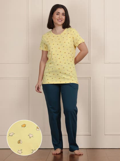 Shyaway Golden Haze Contrast Bottom Printed Pyjama Set