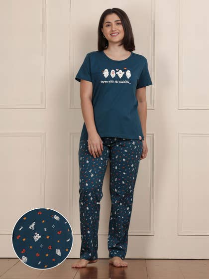 Shyaway Majolica Blue Printed Pyjama Set