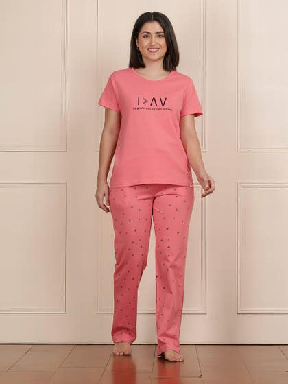 Shyaway Shell Pink Printed Pyjama Set