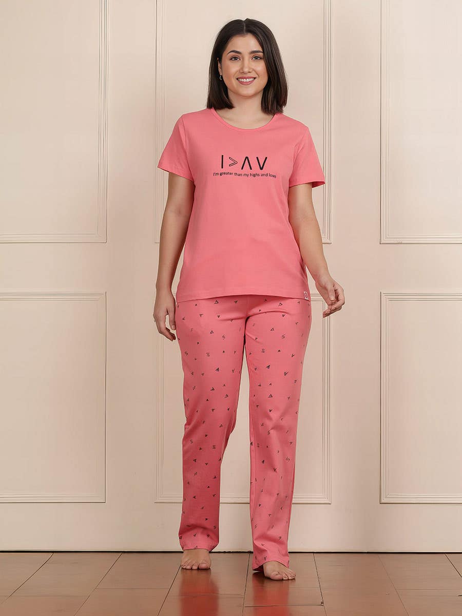 Shyaway Shell Pink Printed Pyjama Set