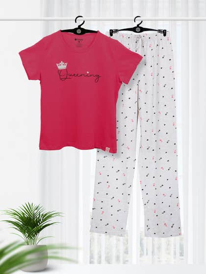 Shyaway Virtual Pink Printed Pyjama Set