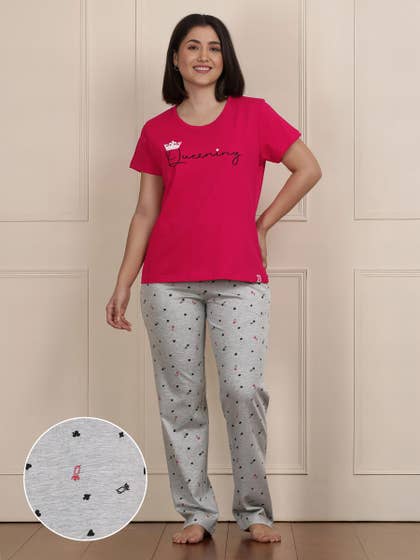 Shyaway Virtual Pink Printed Pyjama Set