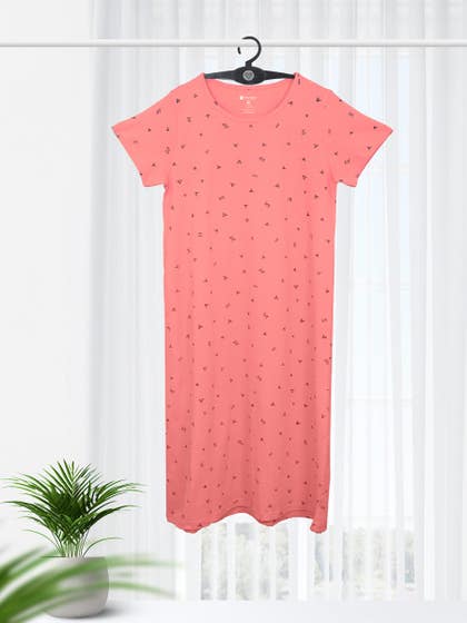 Shyaway Shell Pink All Over Printed Cozy Sleep Tee