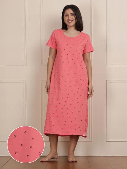 Shyaway Shell Pink All Over Printed Cozy Sleep Tee