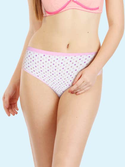 Susie White Pink Polka Printed Soft Elastic Hipster Panty