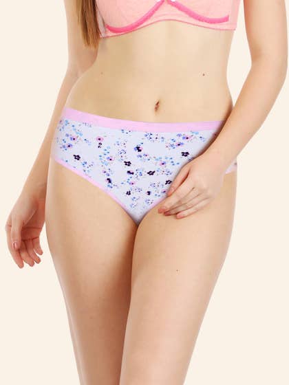 Susie White Pink Floral Printed Soft Elastic Hipster Panty