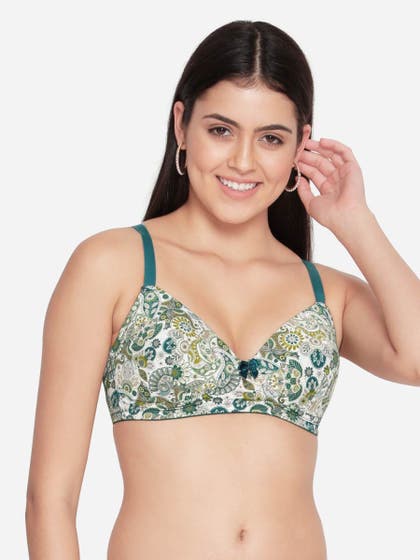 Taabu Cadmium Green Paisley Print Padded Wirefree T shirt Bra