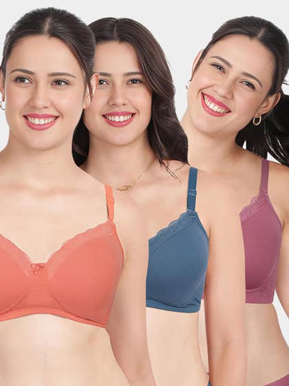 Susie Multicolor Elegant Lace Neckline Padded Non Wired Bra Combo