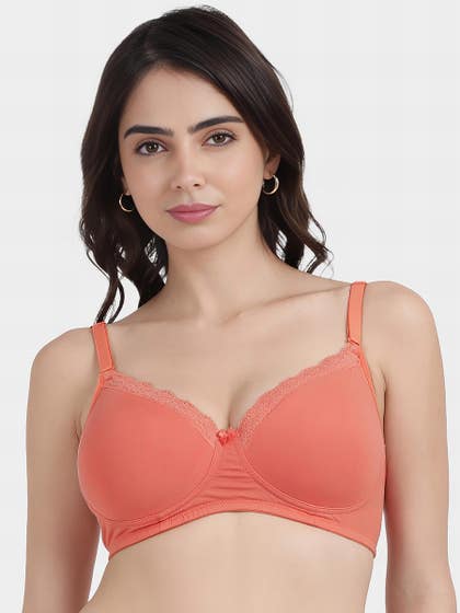 Susie Crab Apple Elegant Lace Neckline Padded Non Wired Bra