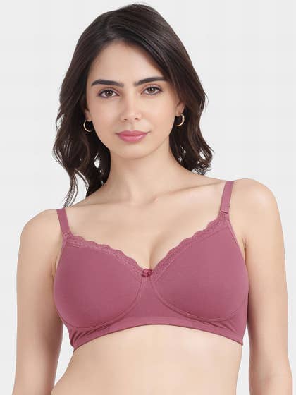 Susie Mellow Mauve Elegant Lace Neckline Padded Non Wired Bra