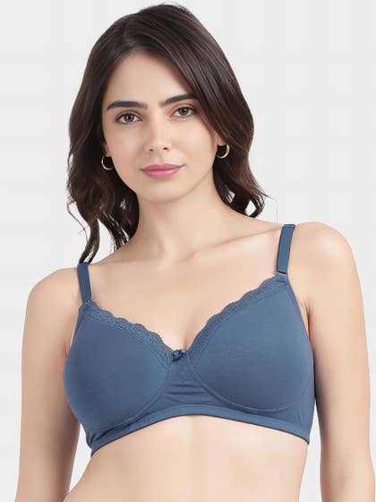 Susie True Navy Elegant Lace Neckline Padded Non Wired Bra
