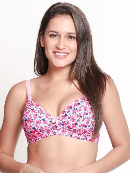 Taabu Candy Pink Floral Printed Padded Wirefree T shirt Bra