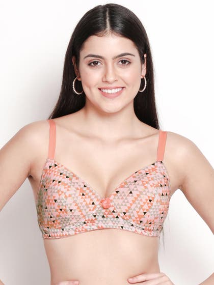 Taabu Pale Pink Geometric Print Padded Wirefree T shirt Bra