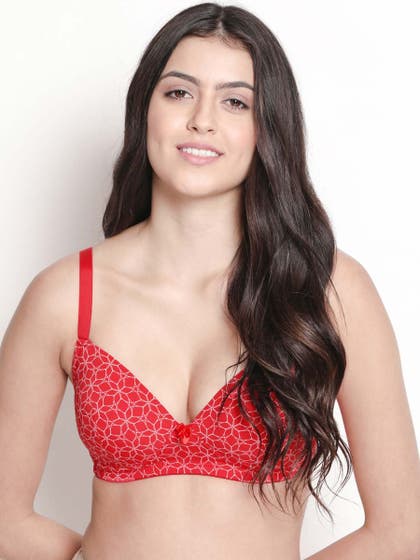 Taabu Fiery Red Flower Print Padded Wirefree T shirt Bra