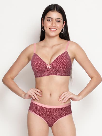 Taabu Cabernet Red Geometric Printed Lingerie Set