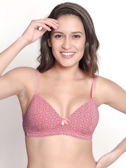 Taabu Pale Pink Diamond Print Padded Wirefree T shirt Bra