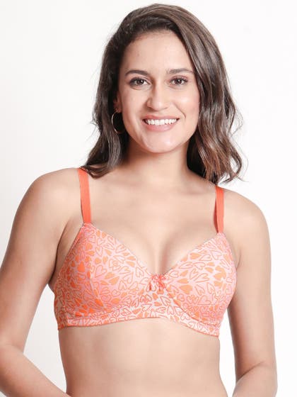 Taabu Pale Pink Heart Print Padded Wirefree T shirt Bra