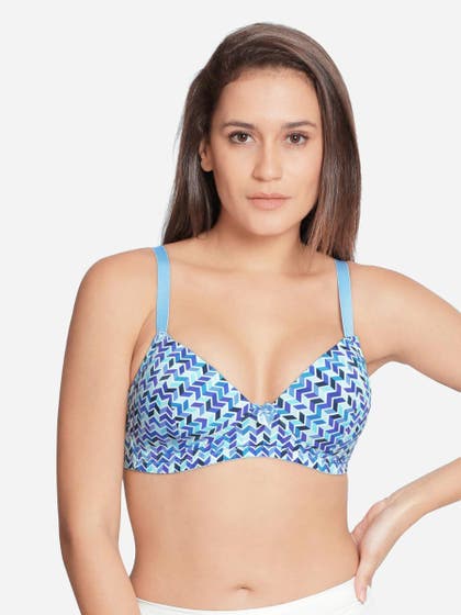 Taabu Ethereal Blue Geometric Print Padded Wirefree T shirt Bra