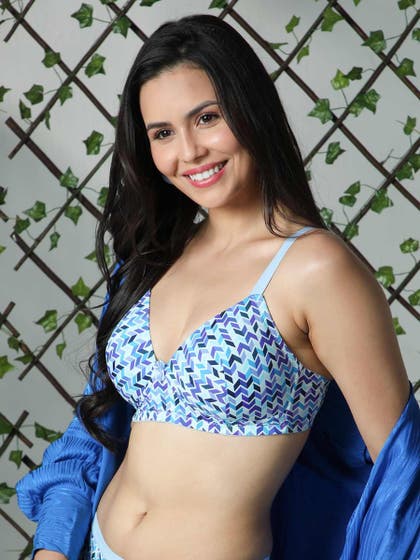 Taabu Ethereal Blue Geometric Print Padded Wirefree T shirt Bra