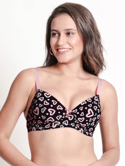 Taabu Black Beauty Heart Print Padded Wirefree T shirt Bra