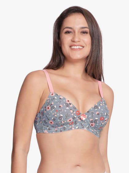 Taabu Monument Grey Floral Print Padded Wirefree T shirt Bra