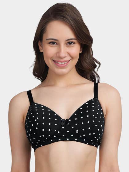 Taabu Black Beauty Polka Print Padded Wirefree T shirt Bra