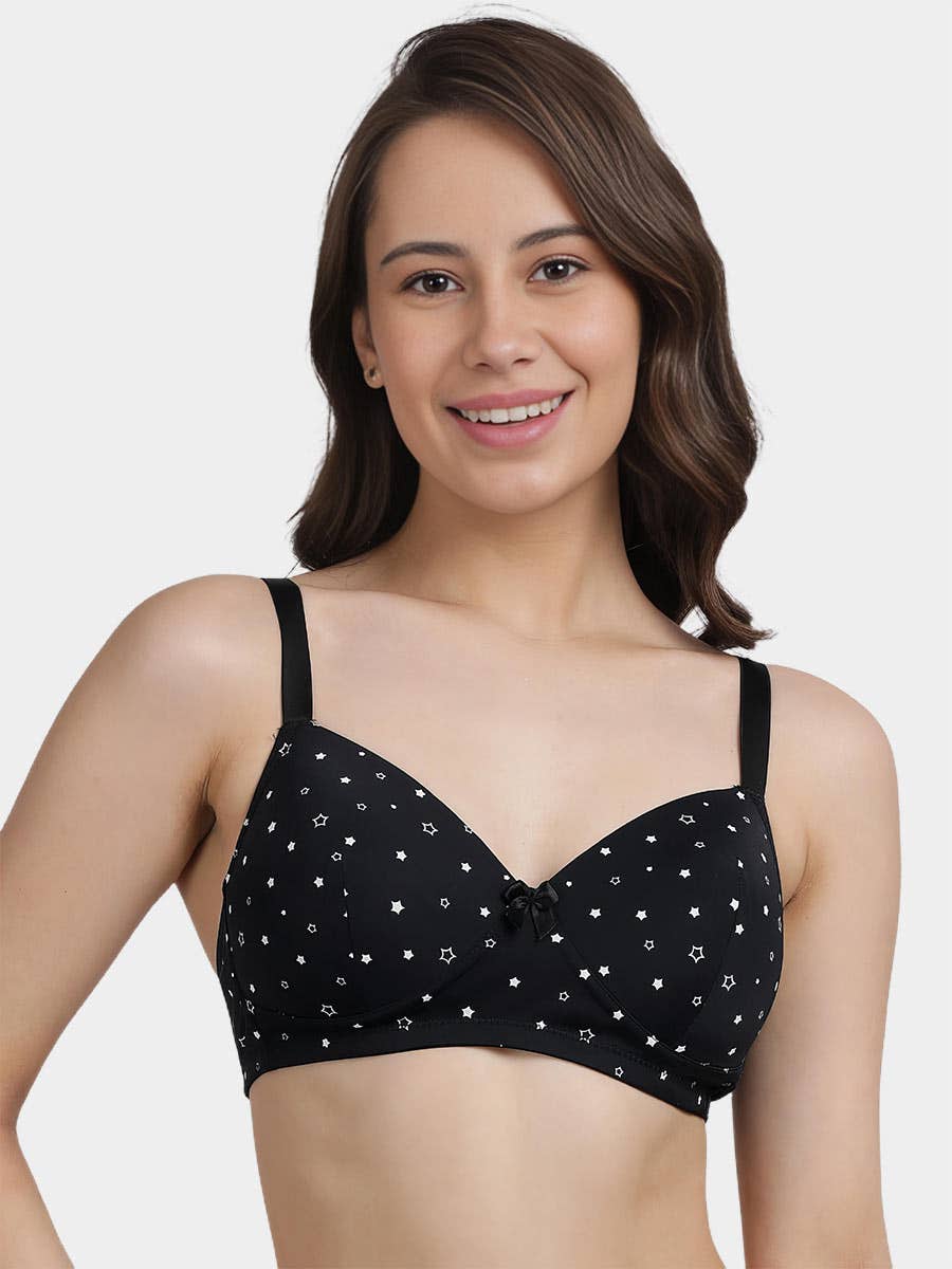Taabu Black Beauty Heart Print Padded Wirefree T shirt Bra